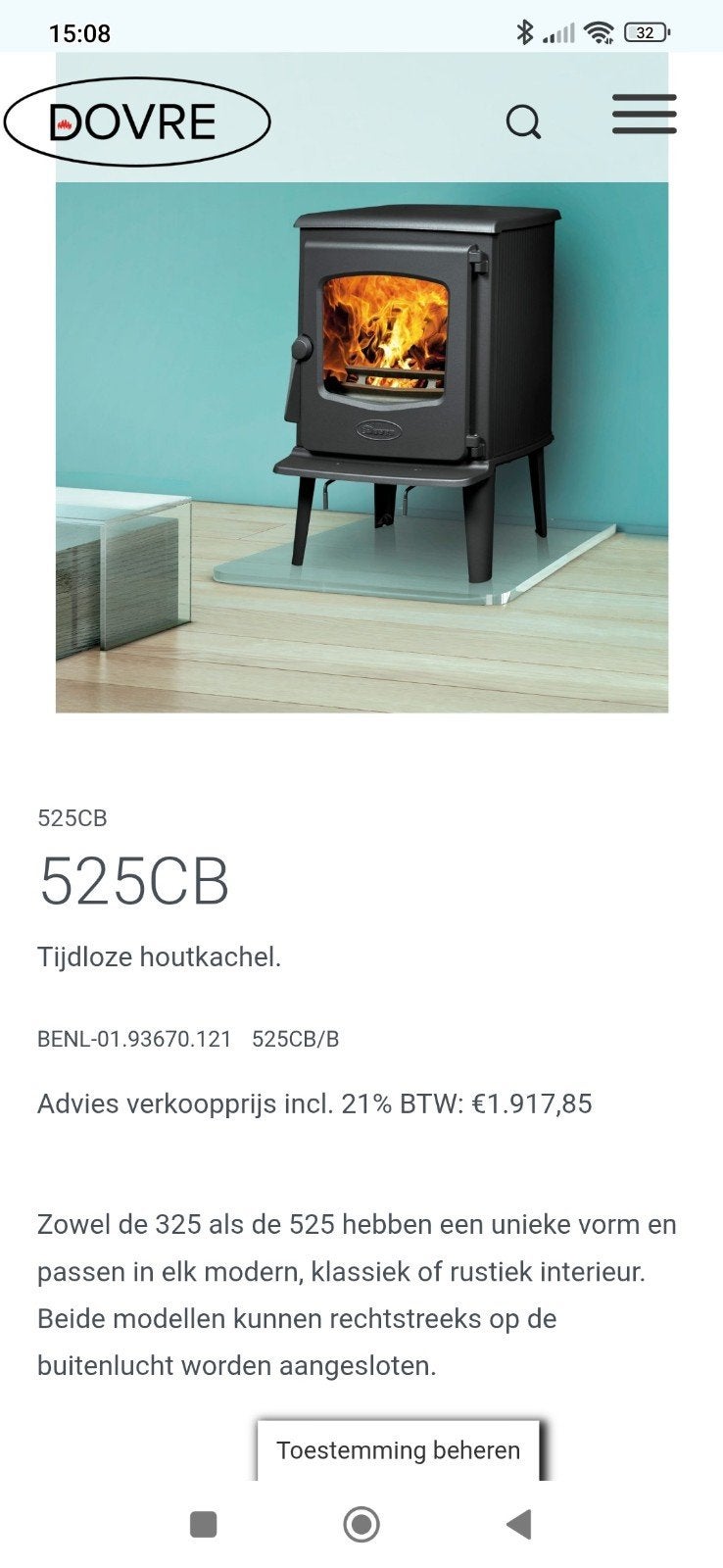 Dovre 525CB in nieuwstaat wegens verbouwing, halve nieuwpr, Huis en Inrichting, Kachels, Ophalen