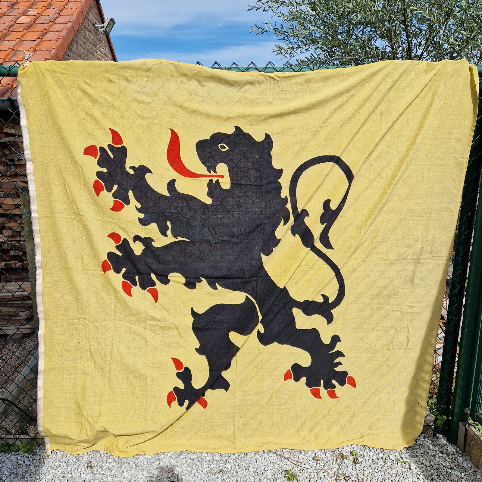 leeuw van Vlaanderen vlag op linnen van Waelkens , top of fl, Diversen, Ophalen of Verzenden, Gebruikt