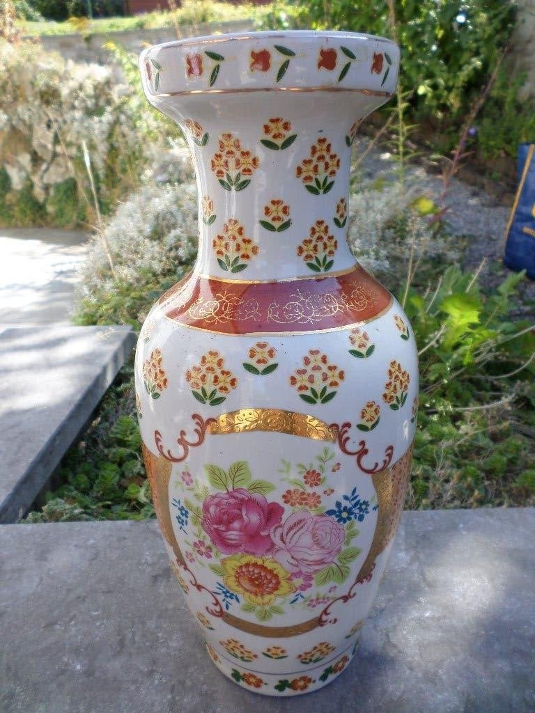 Grote Chinese vaas porseleinen gelakte bloemen verguldsel, Antiek en Kunst, Antiek | Vazen, Ophalen of Verzenden