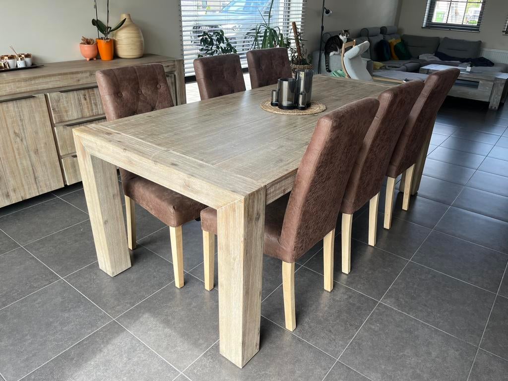 Eettafel met 6 stoelen, Maison & Meubles, Salles à manger complètes, Enlèvement, Comme neuf, 6 à 8 chaises
