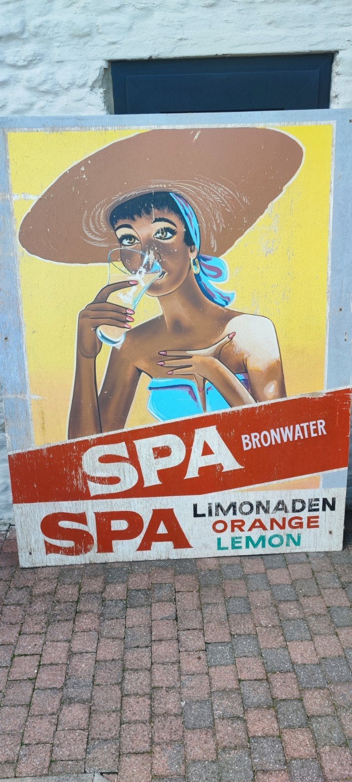 houten retro reclame paneel spa, Ophalen, Gebruikt, Reclamebord