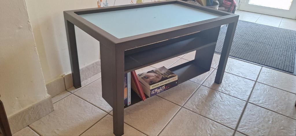 Table basse industrielle en métal avec étagère., Maison & Meubles, Enlèvement, Comme neuf, Verre, Indistruële look