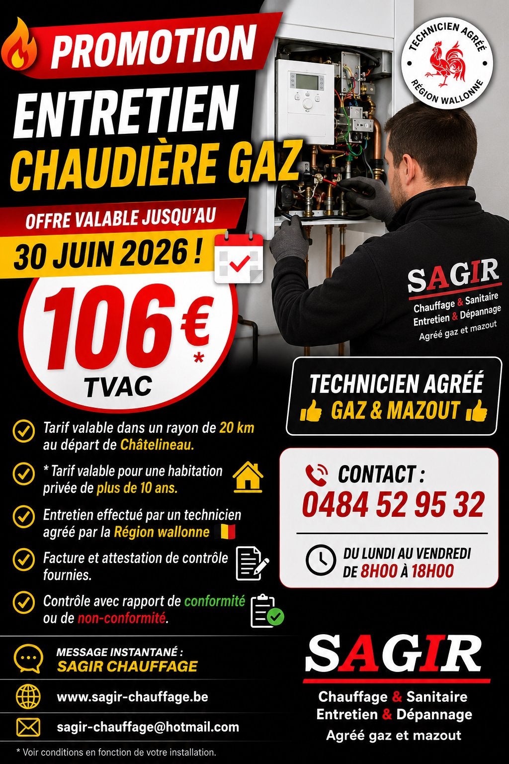 Entretien chaudiere gaz 106*€ ttc Promo !, Juin