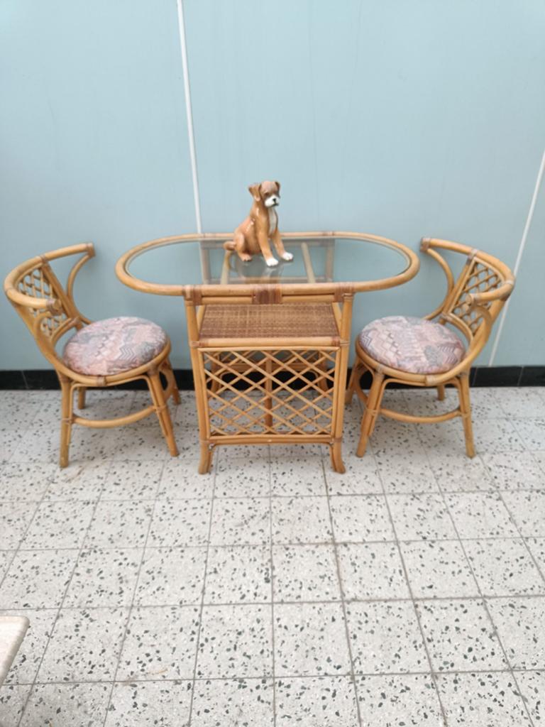 Vintage rotan/ bamboo bistroset / tafel met stoelen, Enlèvement, Rotin