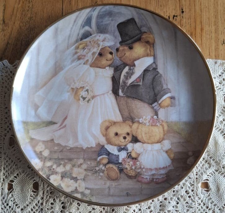 Franklin Mint beren verzamel wandbordje, Just Married, Verzamelen, Overige merken, Gebruikt, -, -