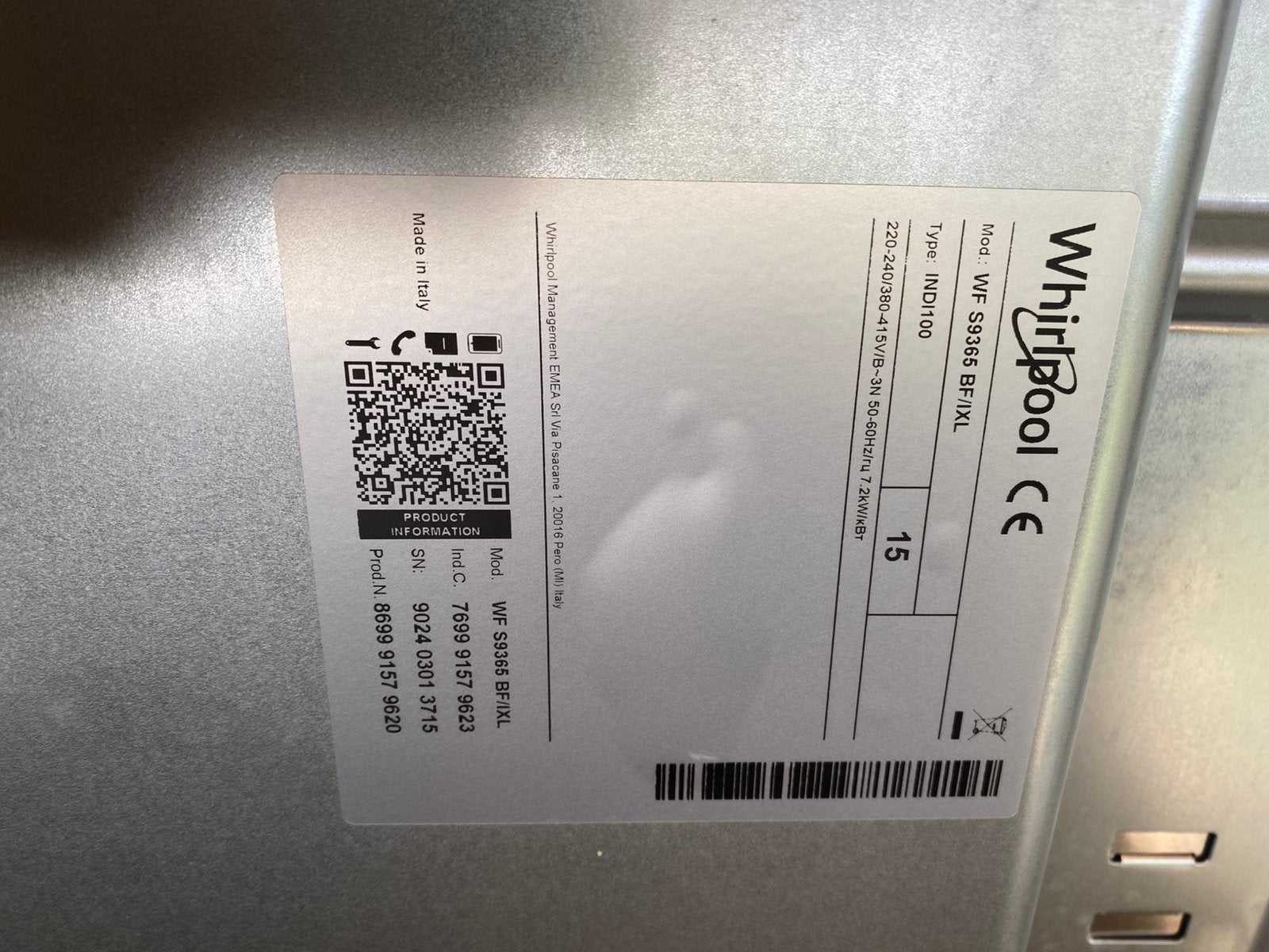 Whirlpool WF S9365 BF/IXL à induction, Electroménager, Tables de cuisson, Enlèvement, Comme neuf, Encastré, Induction