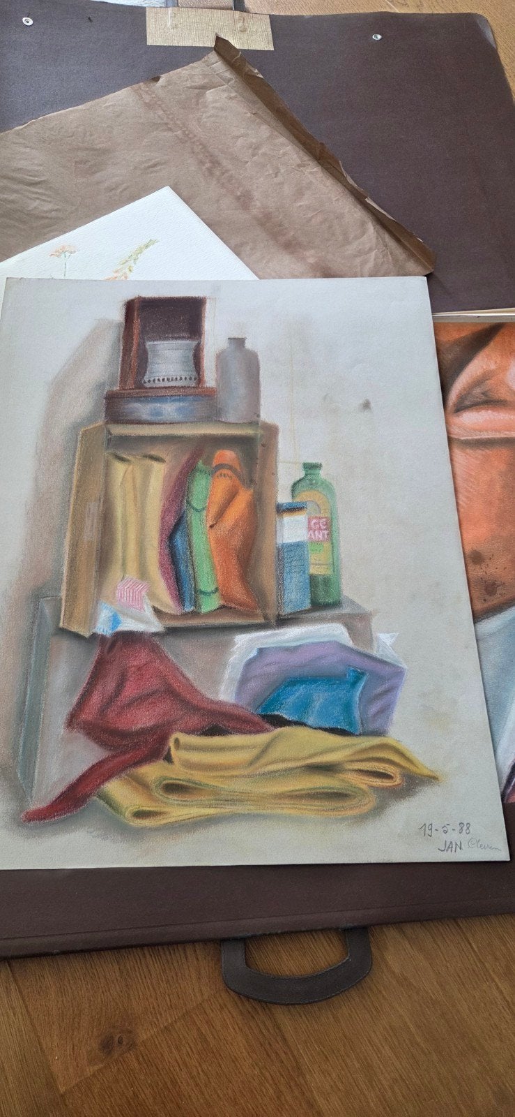 Nature morte - dessin à la craie - .50 sur 60, Antiquités & Art, Enlèvement ou Envoi, Dessin à la craie