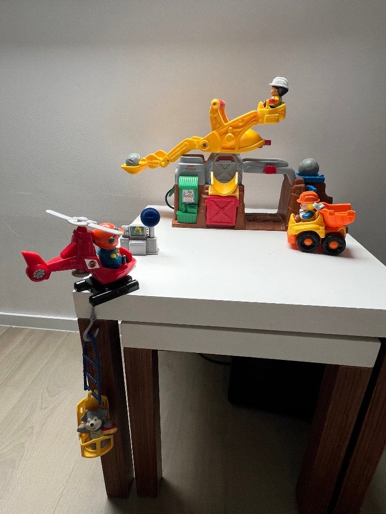 Fisher-Price Little People–Bouwplaats & Reddingshelikopter, Ophalen, Gebruikt, Auto of Voertuig, Met geluid