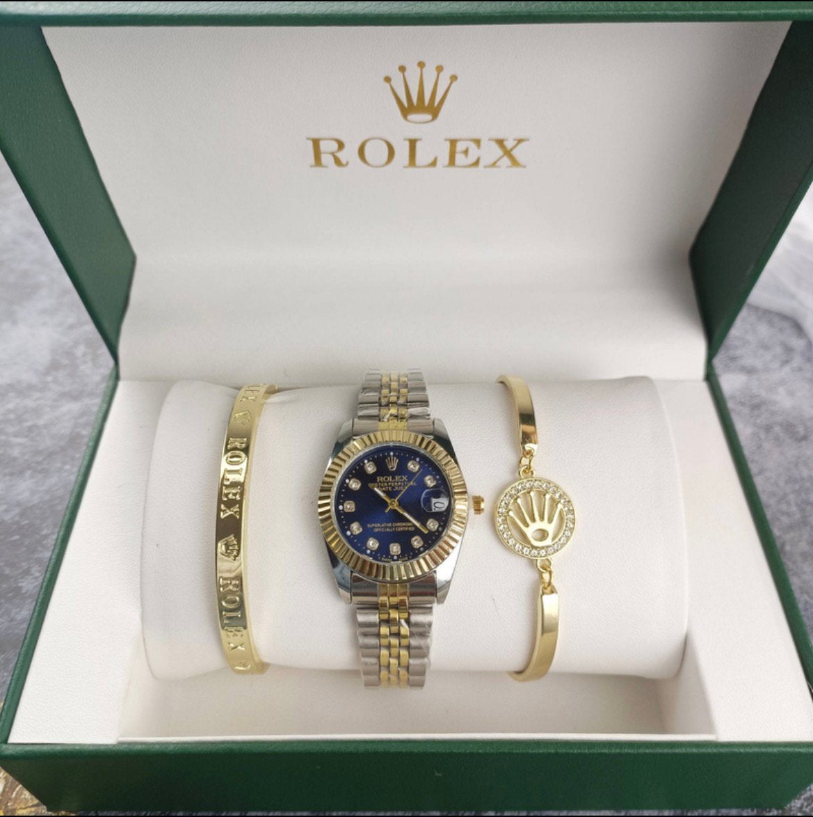 Coffret montre élégante avec 2 bracelets – Style luxe, Rolex, Enlèvement ou Envoi, Or, Or