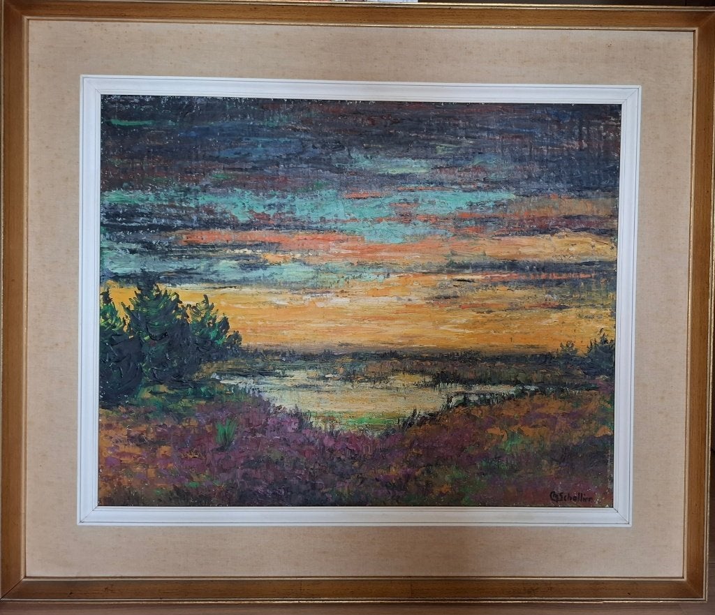 Schilderij van kunstenaar Michel Schollier, Antiquités & Art, Peinture à l'huile, Paysage, Enlèvement, Encadré