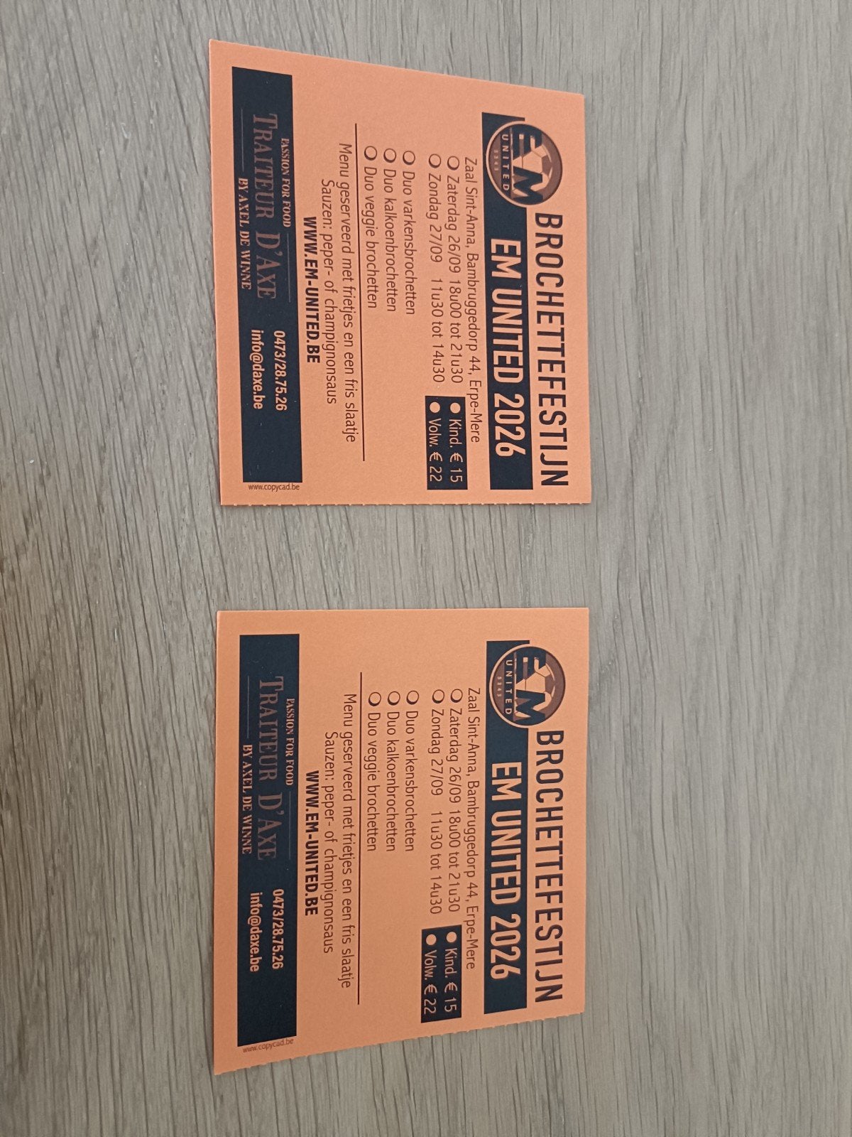 kaarten eetfestijn Bambrugge 26/27 september, Ophalen
