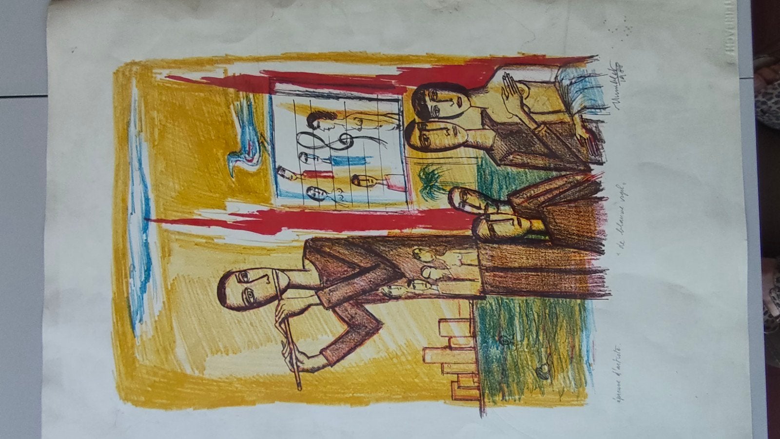 Werk van Theo Humblet 37x54 cm genoemd "De blauwe vogel", Enlèvement ou Envoi