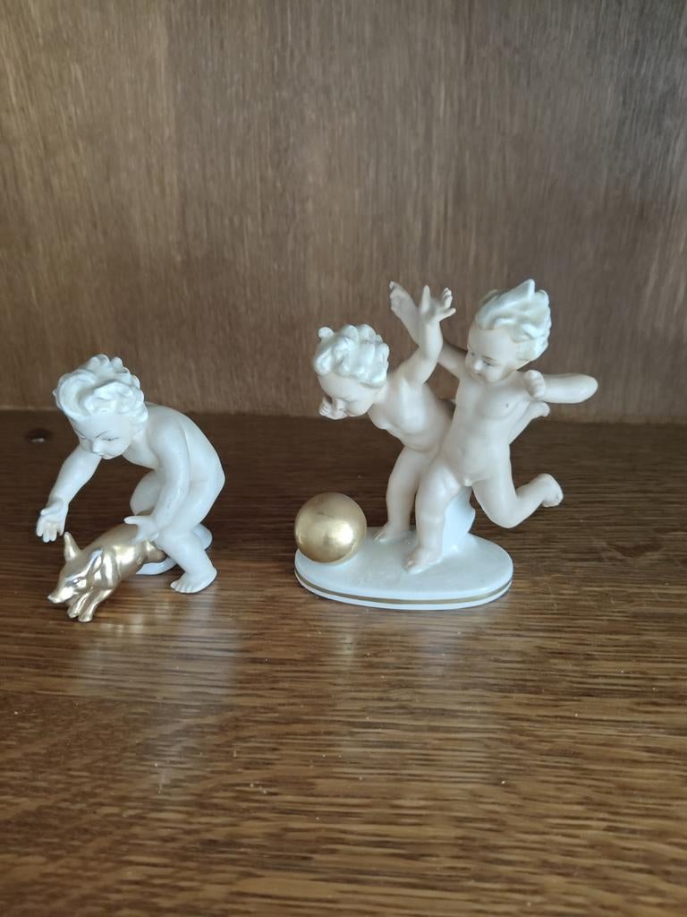 Vintage Duits porseleinen beeldjes van putti (verguld), Enlèvement