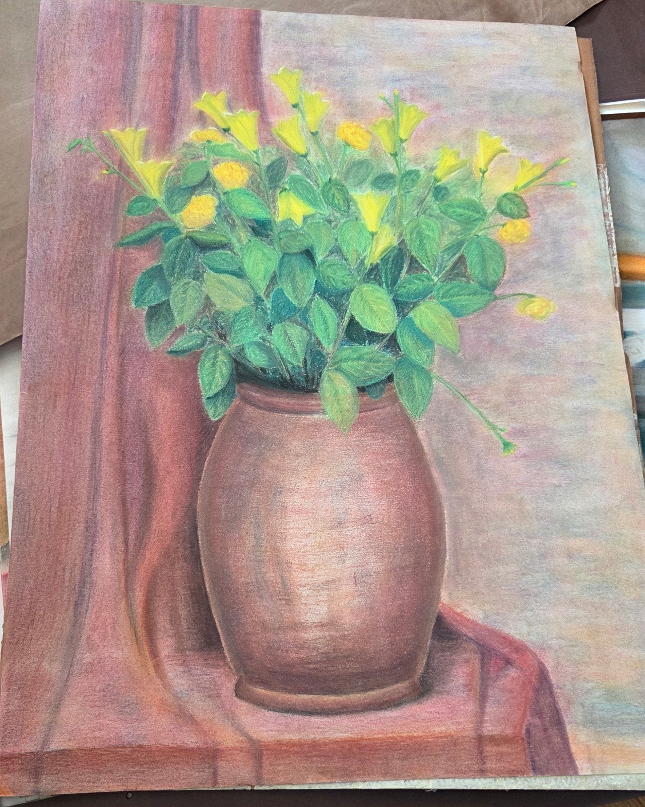 mooie tekening stilleven - 74 op 52 cm, Antiquités & Art, Enlèvement ou Envoi, Dessin, Fleurs, Papier