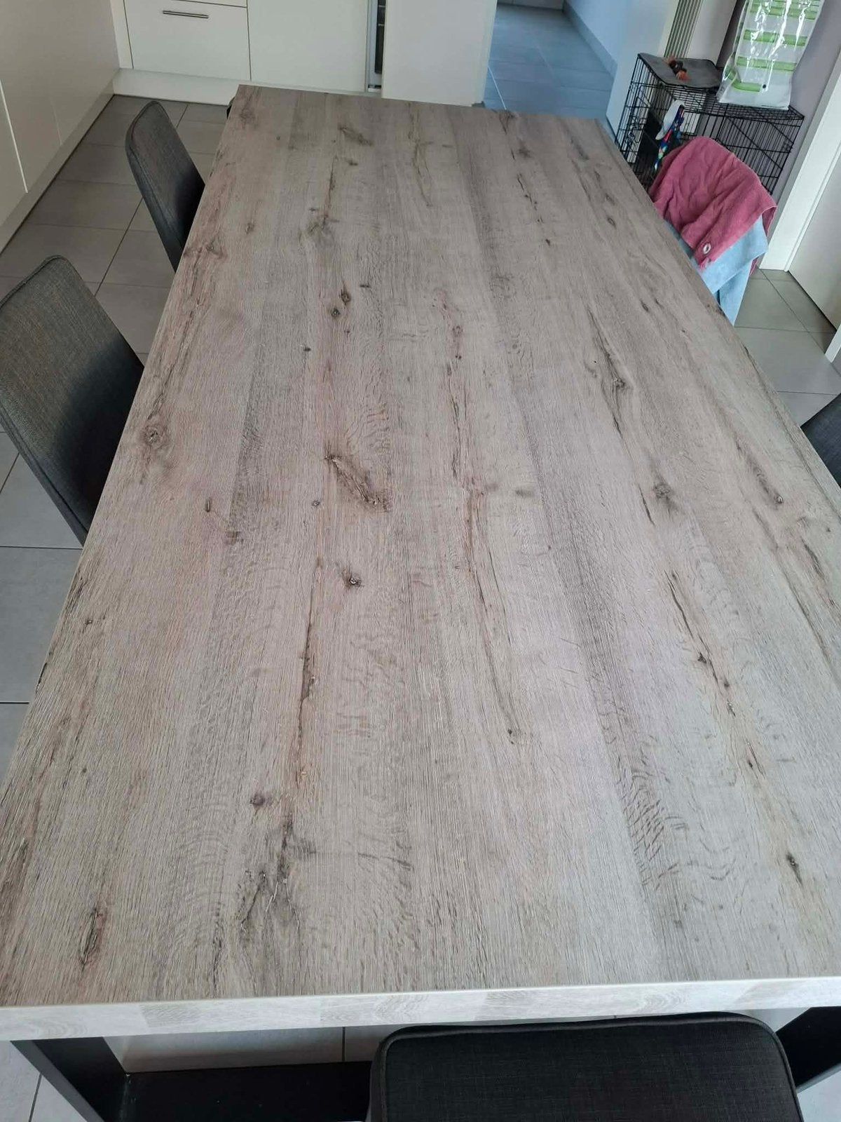 Moderne eettafel met 6 stoelen, Huis en Inrichting, Tafels | Eettafels, Ophalen, Gebruikt, 200 cm of meer, Vijf personen of meer