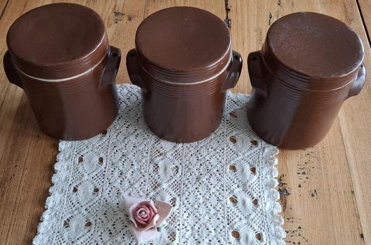 3 Franse bruine gres voorraadpotten, Antiek en Kunst, Curiosa en Brocante, Ophalen of Verzenden