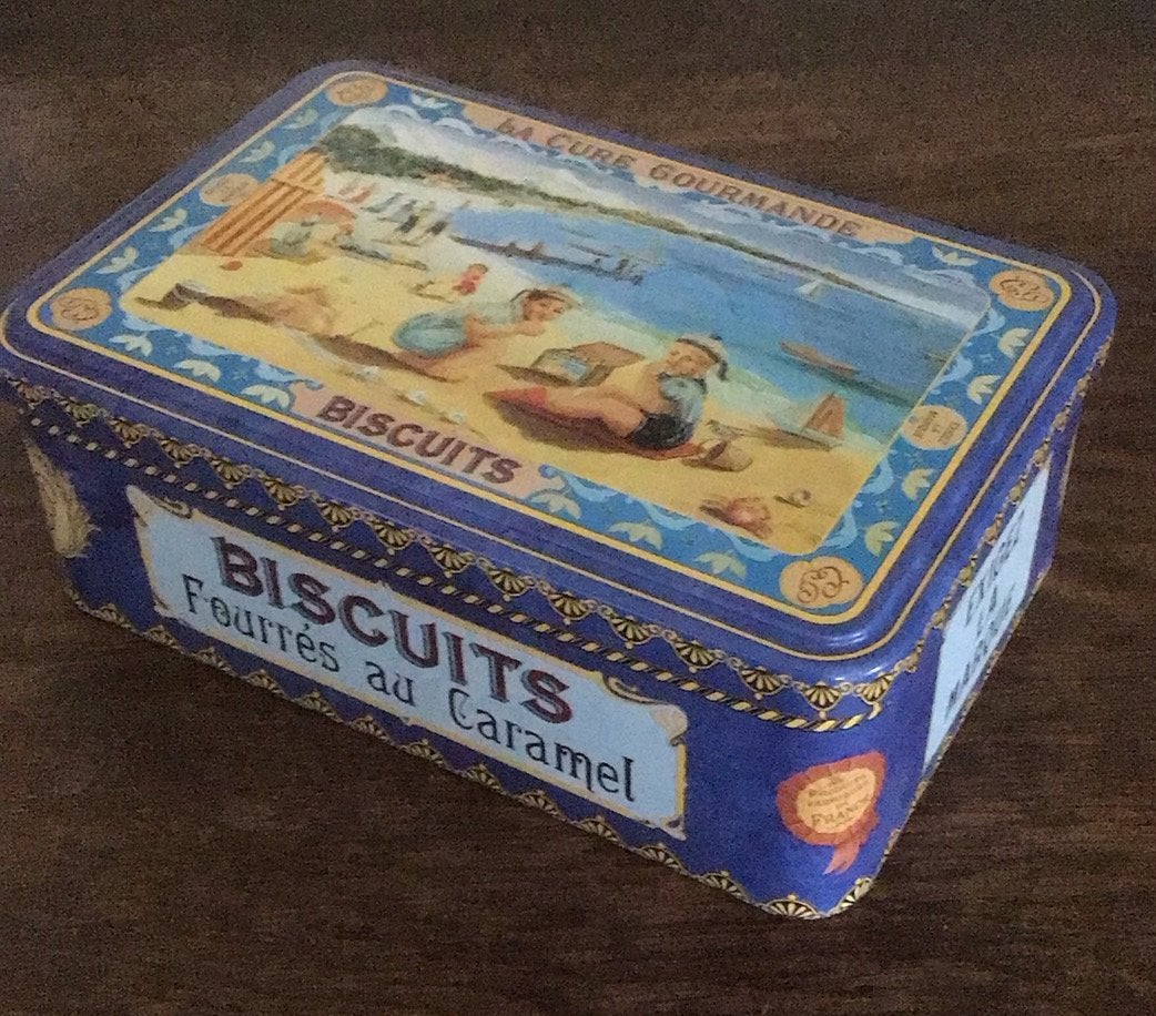 Rechthoekige blikken doos met strand, Verzamelen, Blikken, Ophalen, Gebruikt
