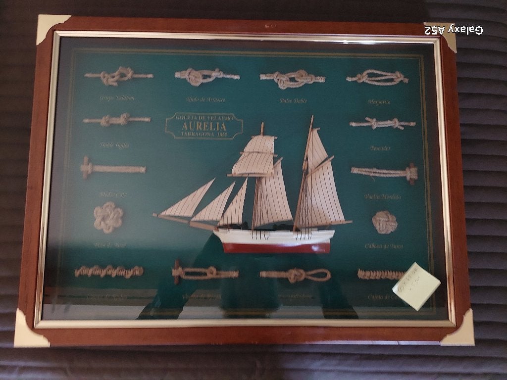 grote kader in hout 60 x 45 cm met zeemansknopen en zeilboot, Ophalen of Verzenden, Zo goed als nieuw, Zeilboot, Schaalmodel
