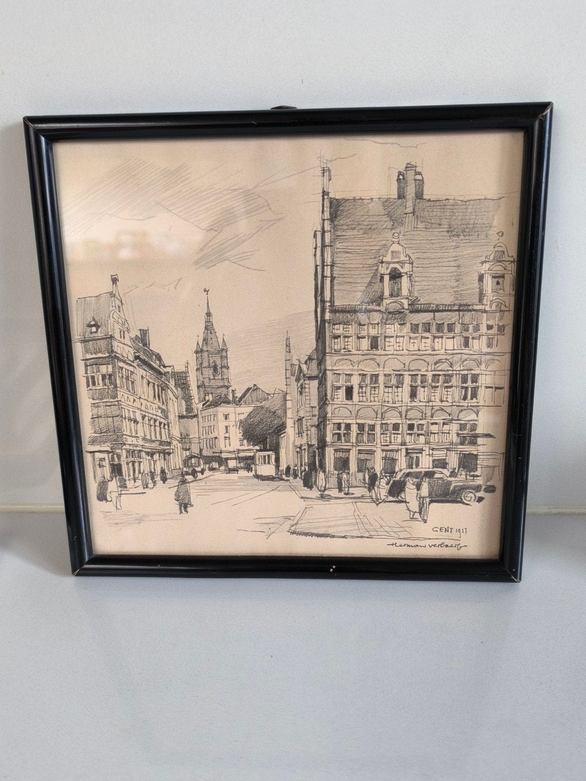 Potloodtekening, Korenlei Gent, Herman Verbaere, Antiek en Kunst, Ophalen of Verzenden, Potloodtekening