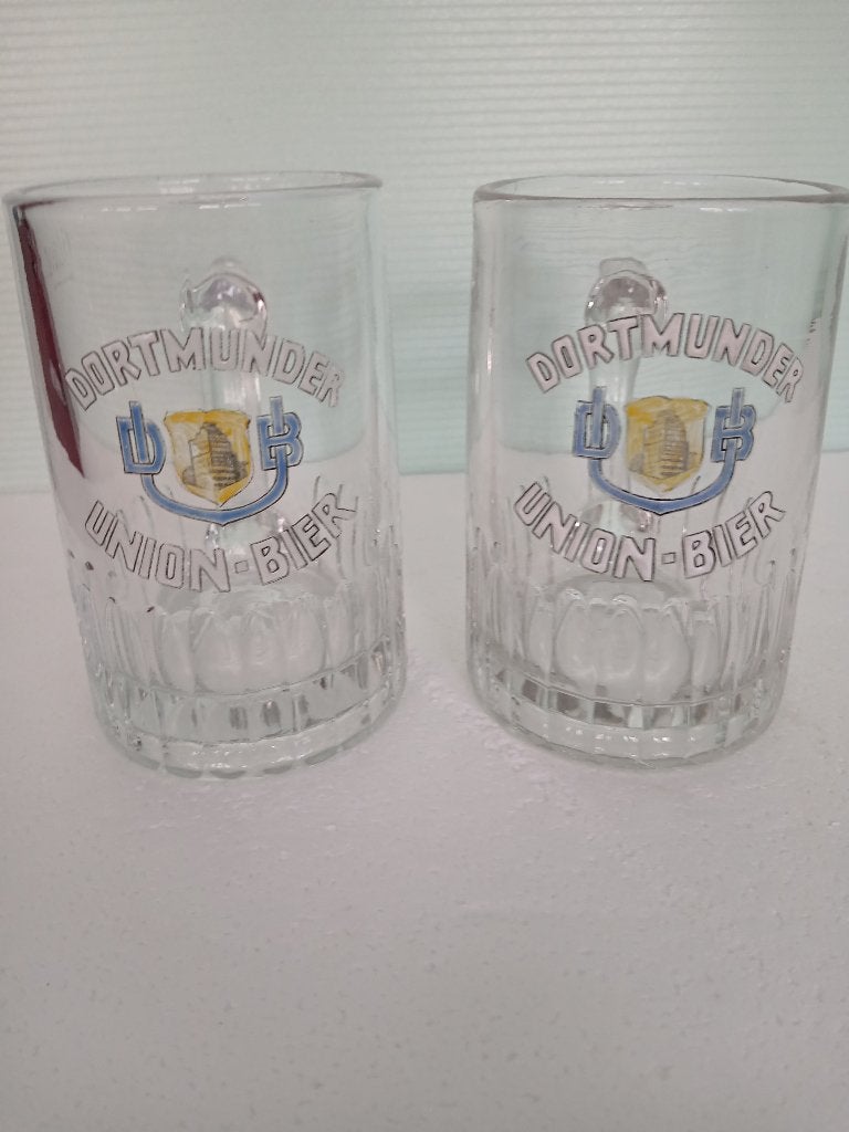 Twee oude geëmailleerde bekers van DORTMUNDER UNION-BEER, Verzamelen, Biermerken, Gebruikt, Pul(len), Overige merken, Ophalen of Verzenden