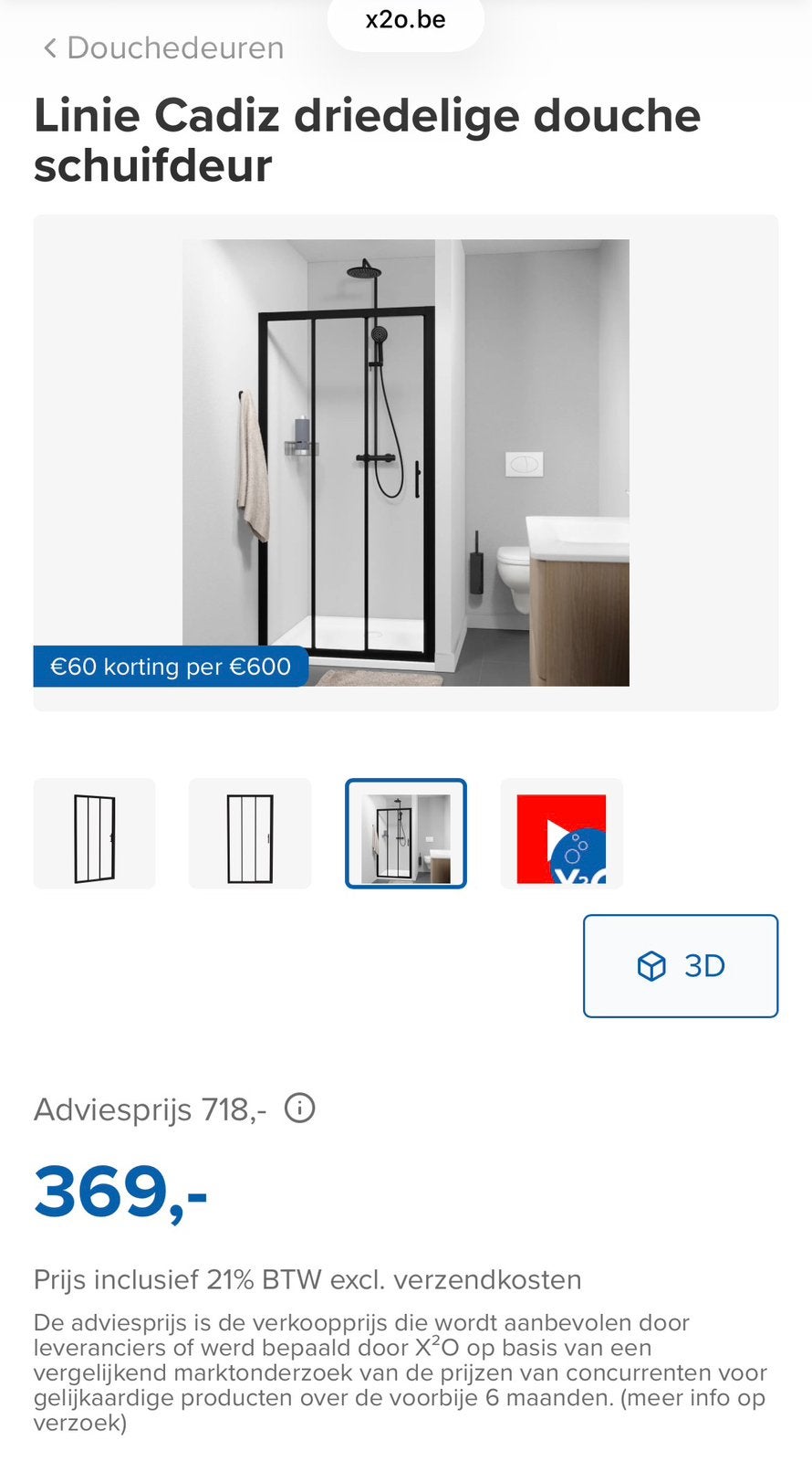 X2O nieuwe Linie Cadiz 3delige douchedeur 100cm+70cm zijwand, Maison & Meubles, Enlèvement, Neuf
