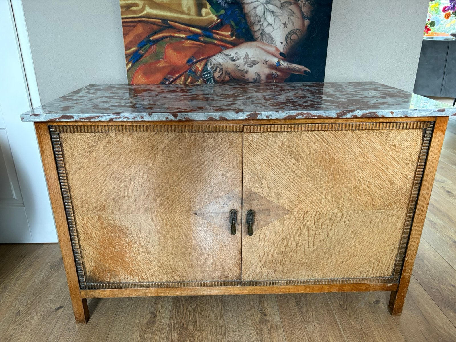 Vintage Art deco kastje met marmer blad, Ophalen, Zo goed als nieuw