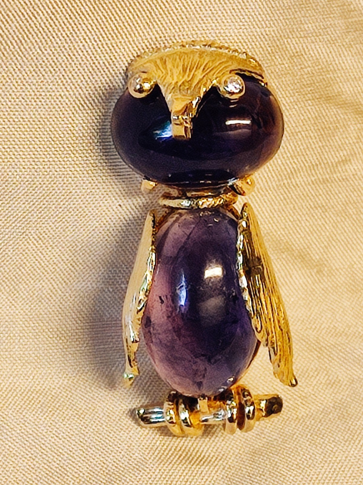 Gouden uil broche met amethisten en diamanten, Handtassen en Accessoires, Broches, Ophalen of Verzenden, Goud, Goud