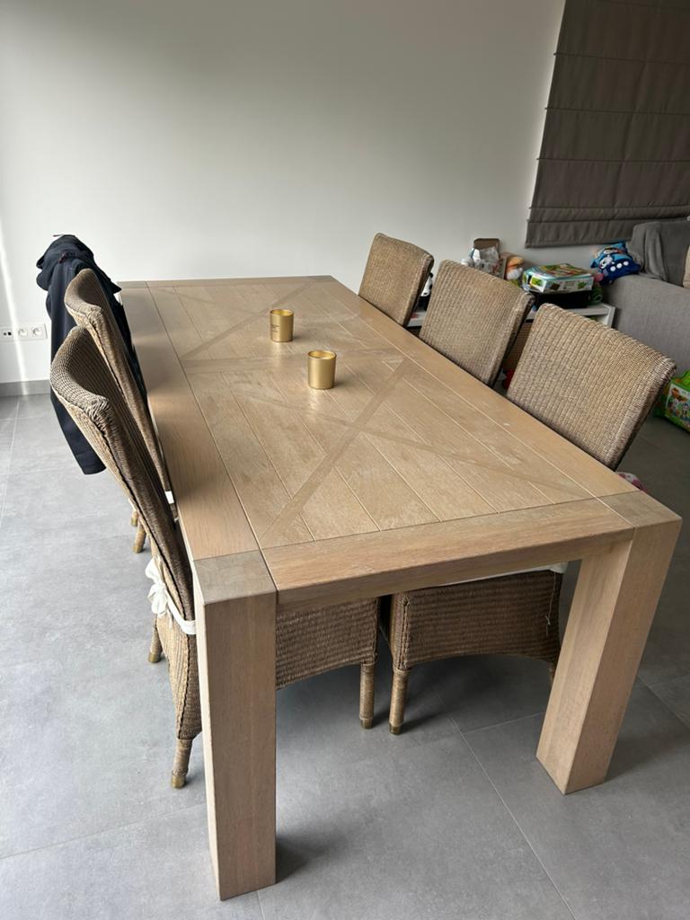Massieve eiken tafel met 6 stoelen, Huis en Inrichting, Ophalen, Gebruikt, 6 tot 8 stoelen