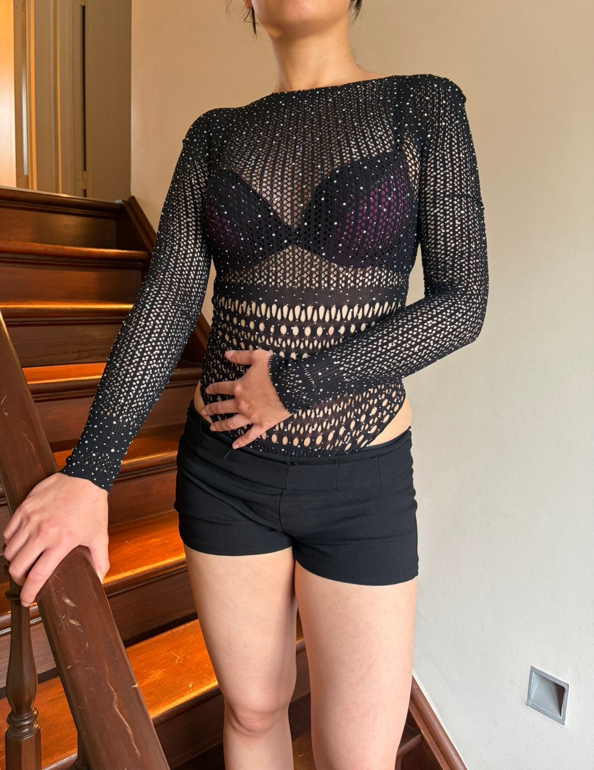 Glitter mesh bodysuit, Kleding | Dames, ANDERE, Verzenden, Zwart, Nieuw
