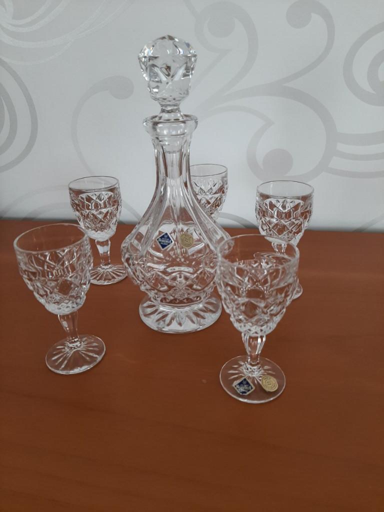 Kristallen karaf + 5 glazen Jihlavske Sklarny Bohemia, Antiek en Kunst, Ophalen