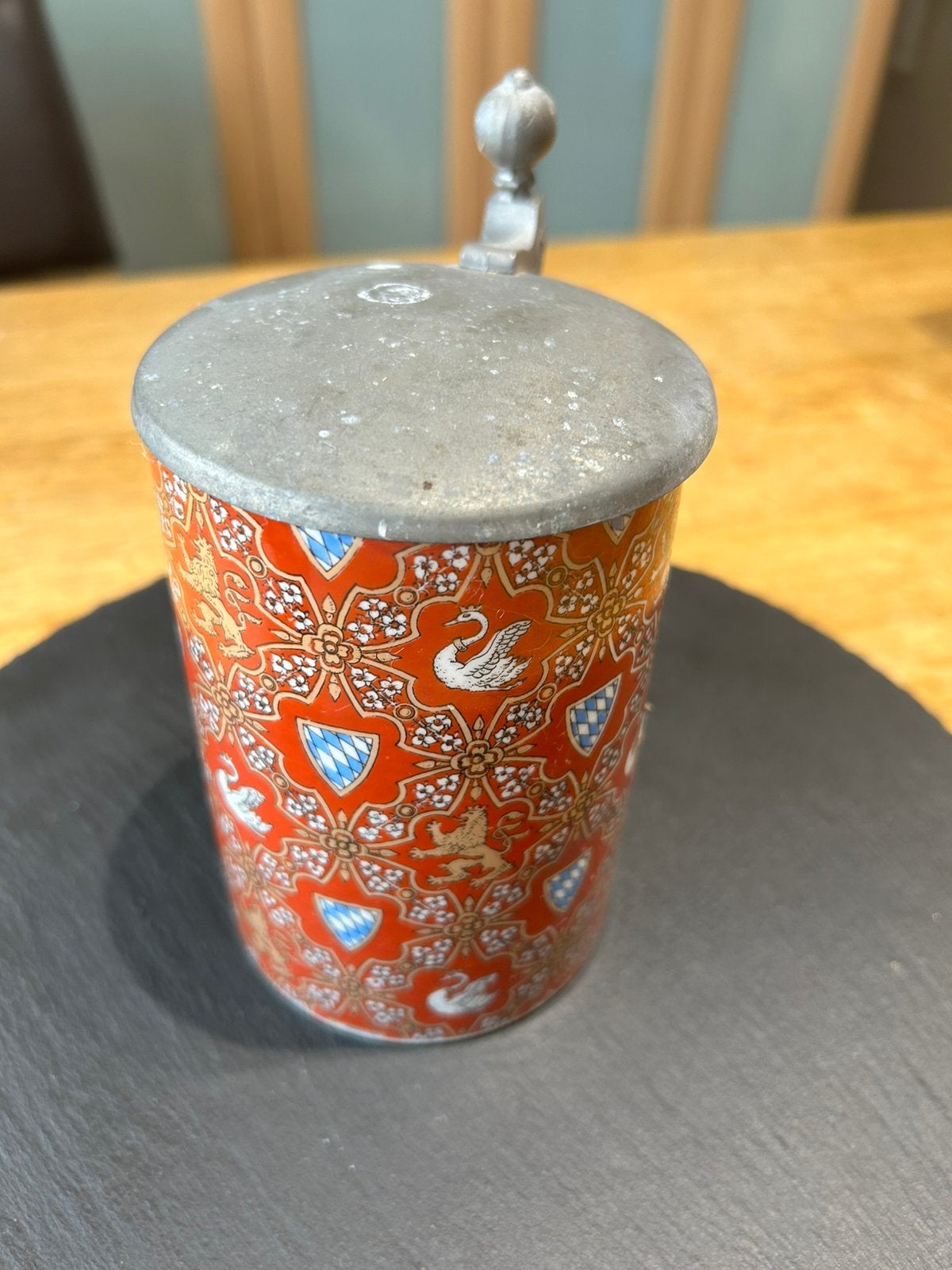 Porselein/tin antieke Duitste bierpul, Antiek en Kunst, Antiek | Keramiek en Aardewerk, Ophalen of Verzenden