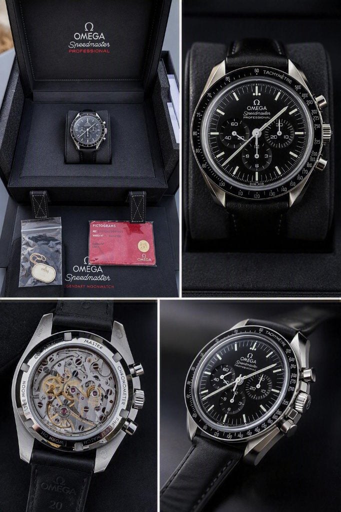 Omega Speedmaster Professional Moonwatch Saffier, Ophalen, Leer, Staal, Polshorloge