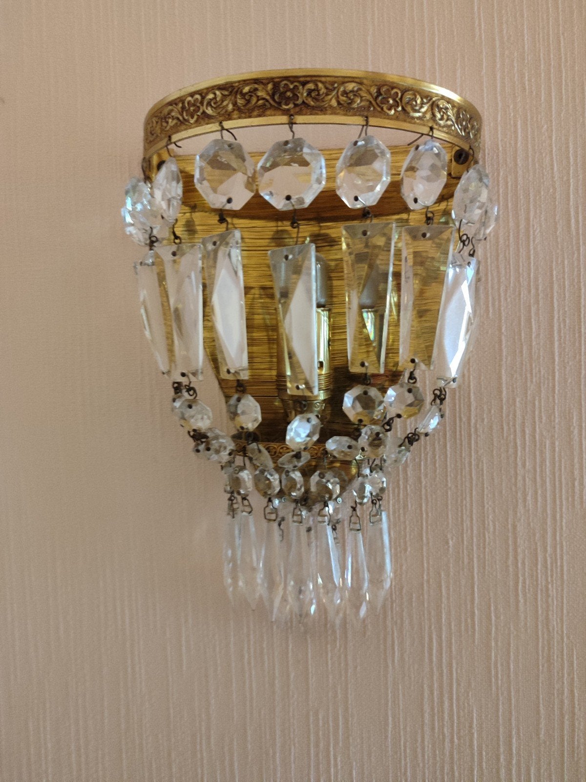 Lampe murale lustre style Empire en bronze doré et cristal, Maison & Meubles, Lampes | Appliques, Comme neuf, Enlèvement ou Envoi