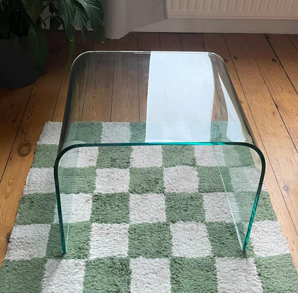 Vintage glazen bijzettafel, Maison & Meubles, Tables | Tables de salon, Enlèvement, Comme neuf, Verre