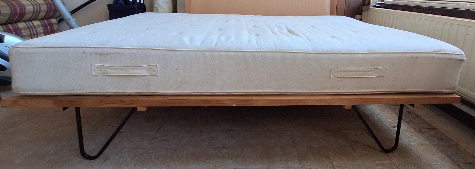 Caravan matras met onderstel met set vintage zitbank kussens, Ophalen