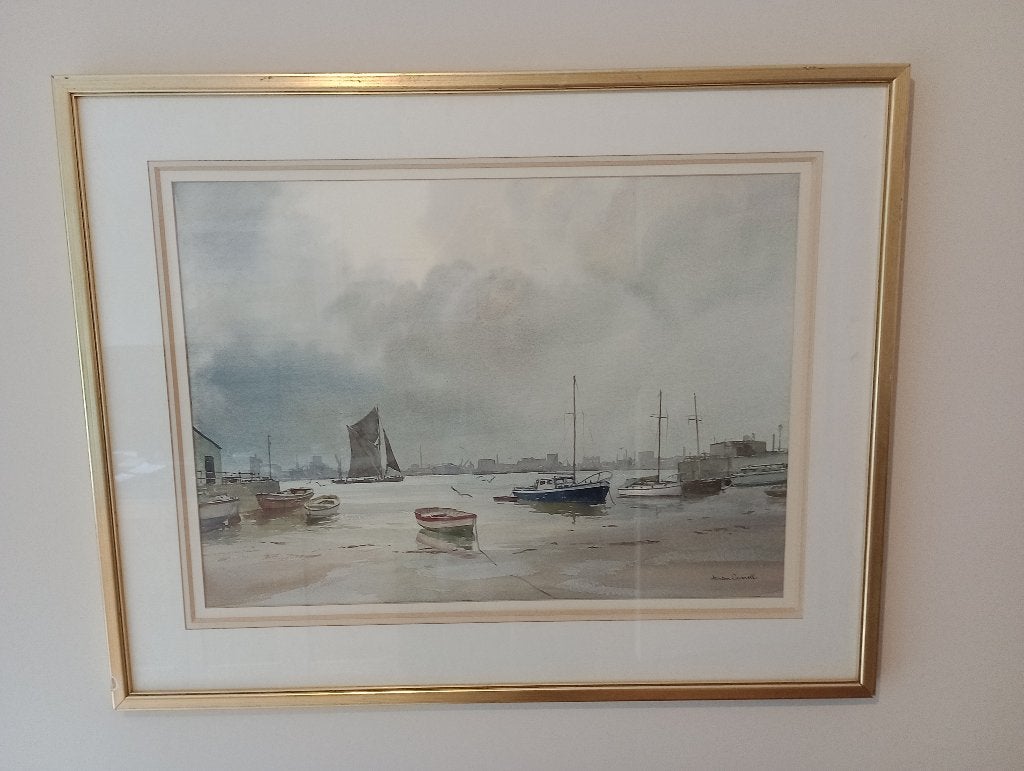 Gesigneerde maritieme aquarel zeilboot, Antiek en Kunst, Kunst | Schilderijen | Klassiek, Ophalen, Maritiem / water, Bijzondere lijst