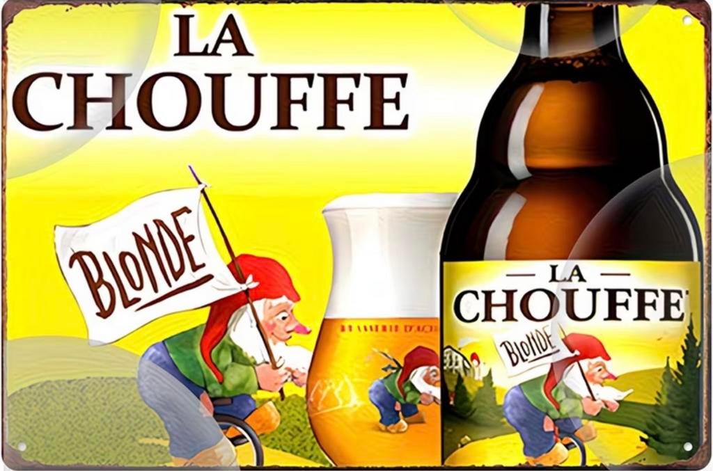 Panneau pub métal La Chouffe blond - rétro vintage mancave, Enlèvement ou Envoi, Neuf, Panneau, Plaque ou Plaquette publicitaire
