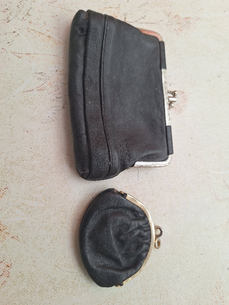 Vintage portemonnaie en geldbeugel, Handtassen en Accessoires, Portemonnees, Zo goed als nieuw, Zwart, Leder, Ophalen