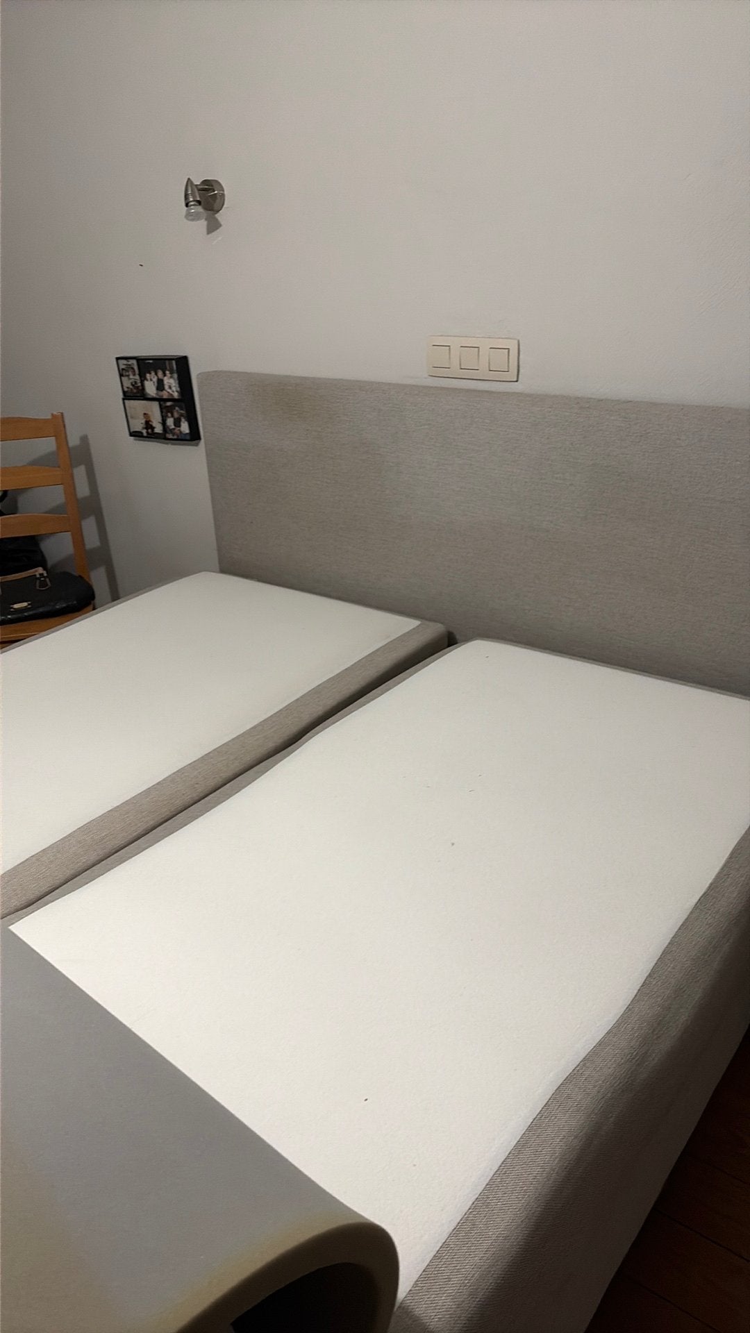 Boxspring à vendre L2M 1.60B, Maison & Meubles, Gris, Utilisé, 200 cm, Deux personnes