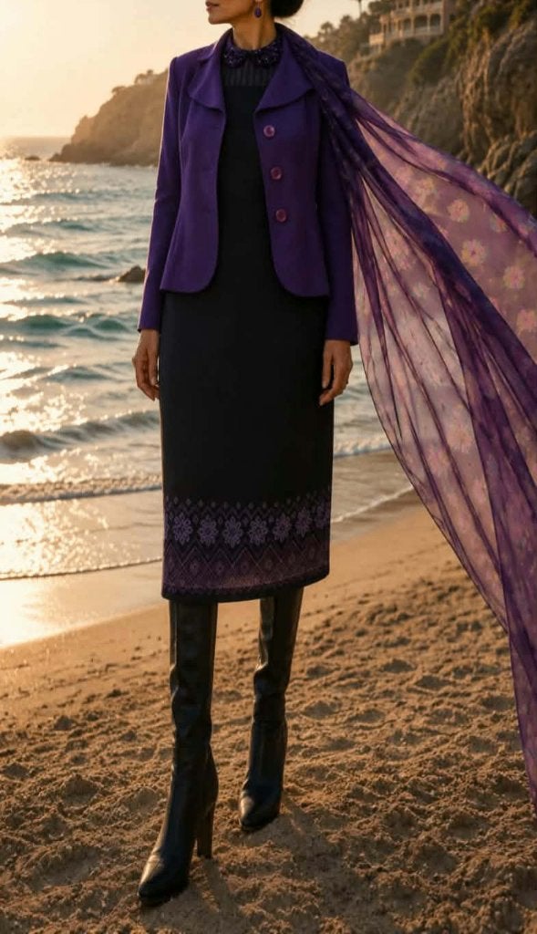 Veste de costume, pull à col roulé violet, robe noire, Neuf, Taille 38/40 (M), Enlèvement ou Envoi, Autres types