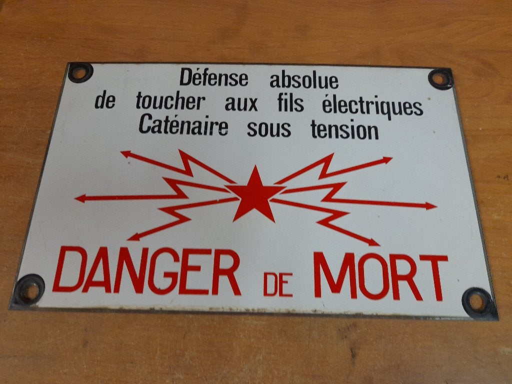 ancienne plaque emaillée danger de mort 40x25 1993, Collections, Enlèvement ou Envoi, Utilisé, Autres types
