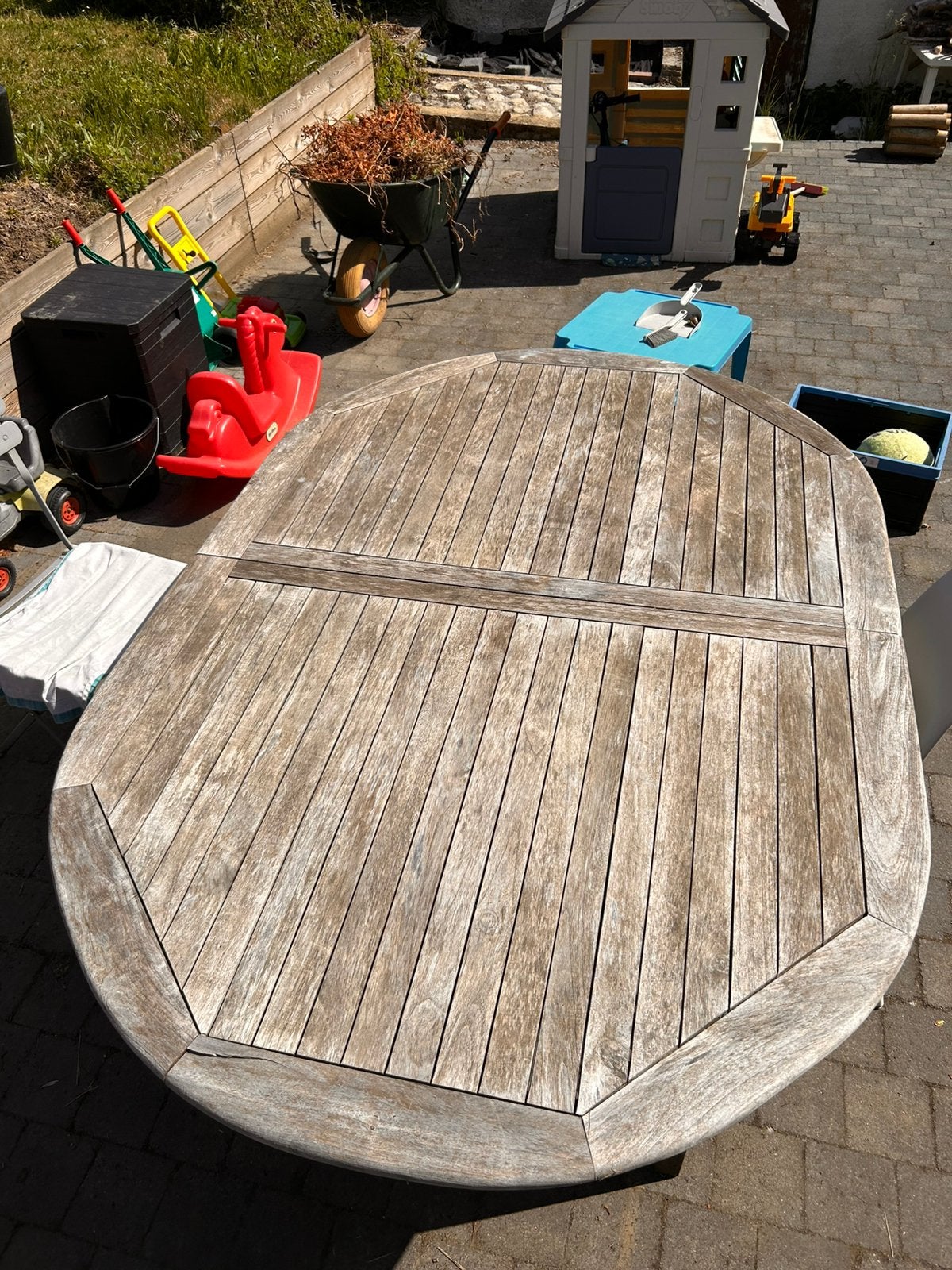 Table de jardin en Teck, Ophalen, Gebruikt, Ovaal, Hout