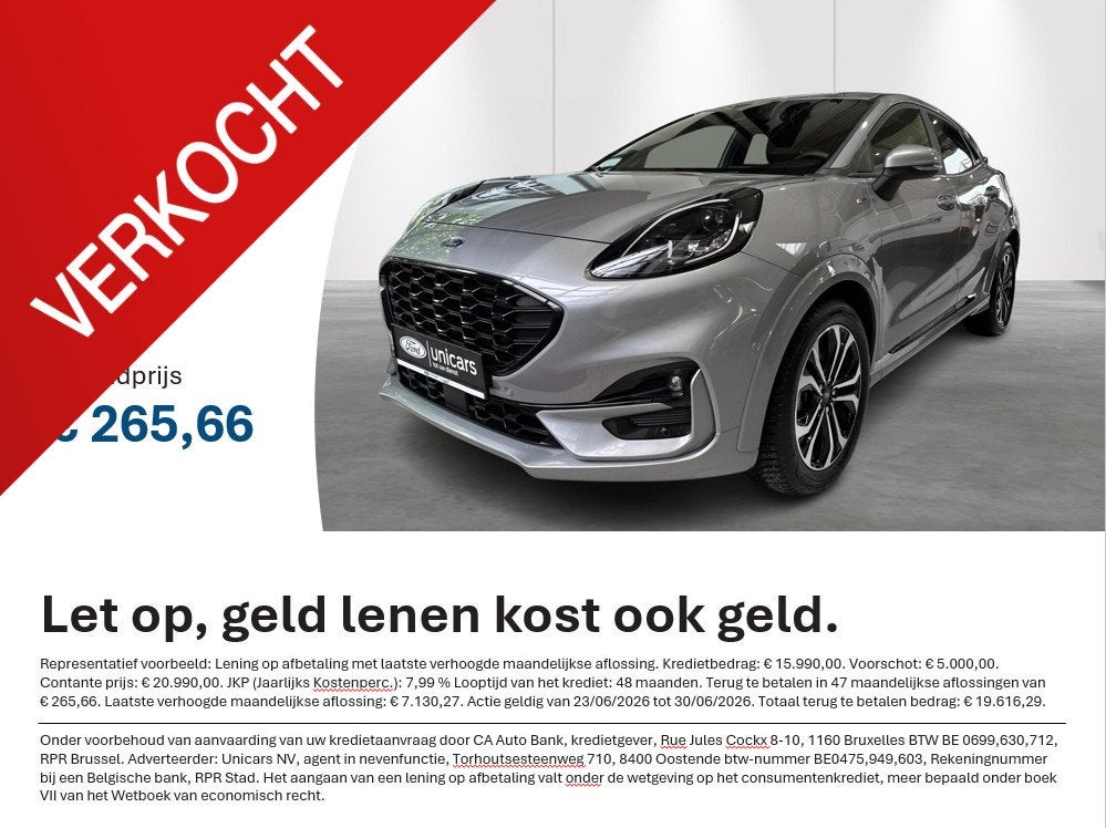 Ford Puma 1.0i Ecoboost mHEV 114kW Aut. ST-Line AUTOMAAT, 155 pk, Bedrijf, 5 zetels, 5 deurs