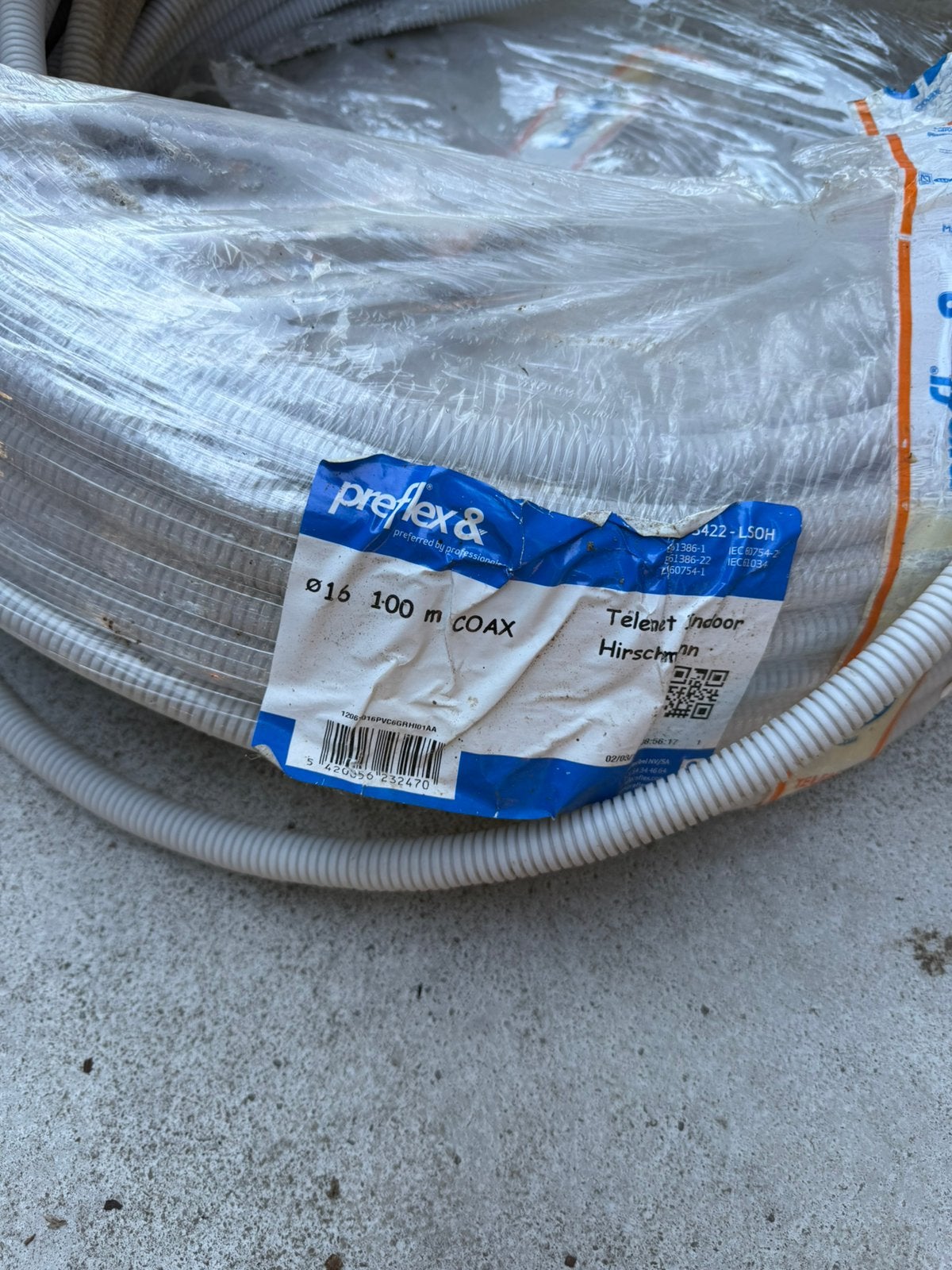 Preflex COAX Ø16 mm – 30 meter – Telenet indoor, Doe-het-zelf en Bouw, Elektriciteit en Kabels, Ophalen, Nieuw