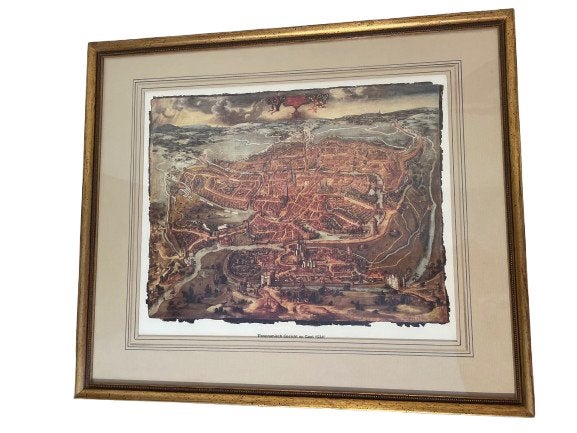 'Panoramisch gezicht op GENT (1534)' – Perfecte staat!, Ophalen, Achter glas, Klassiek, Papier
