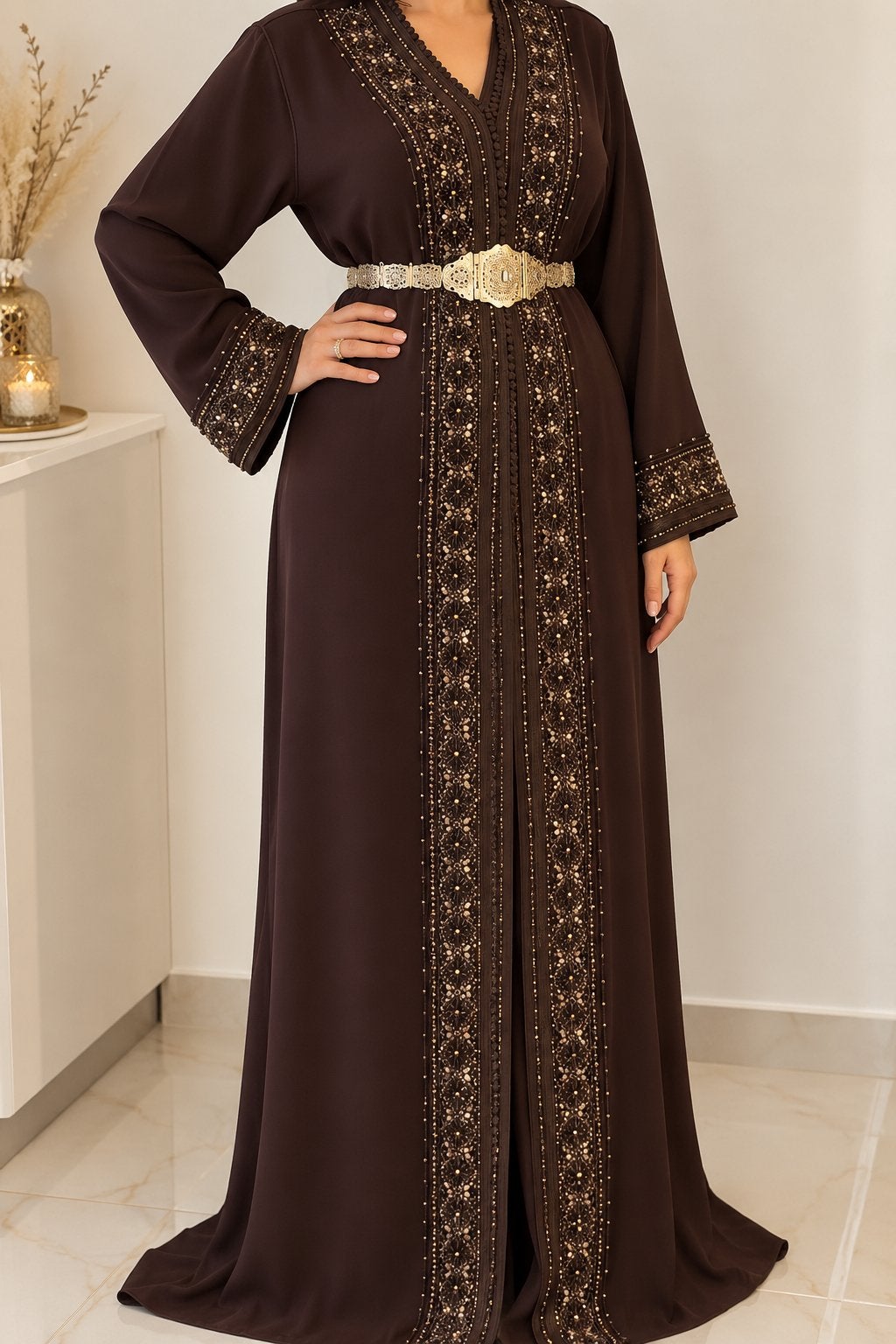 Caftan 2 pc fait main porté 1 x très bien travailler, Enlèvement, Comme neuf, Rose