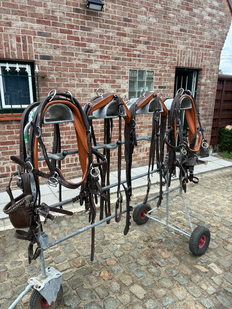 Dubbelspan tuig van der wiel, Dieren en Toebehoren, Paarden en Pony's | Hoofdstellen en Tuigage, Bruin, Recreatie, Nieuw, Mentuig