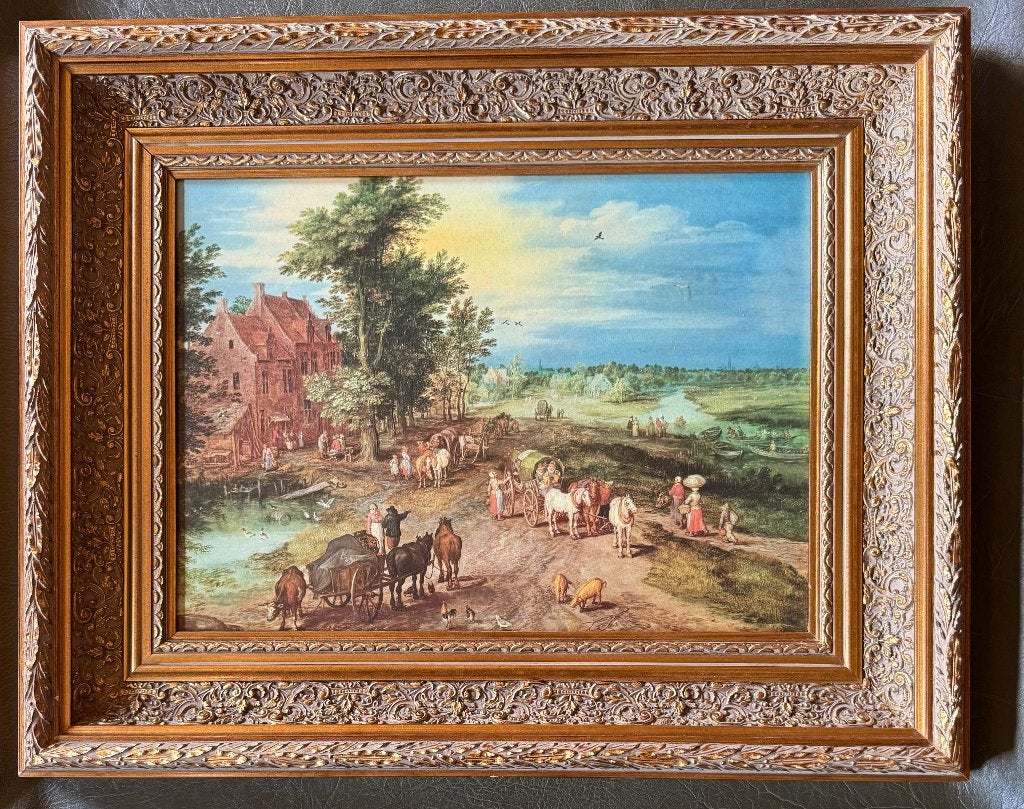 Klassiek oud schilderij zeer mooi in details geschilderd, Antiek en Kunst, Paneel, Ophalen of Verzenden, Landschap, Olieverf