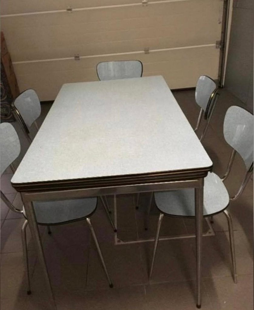 Formica tafel en stoelen, Huis en Inrichting, Ophalen, Gebruikt, Vijf personen of meer, Vierkant