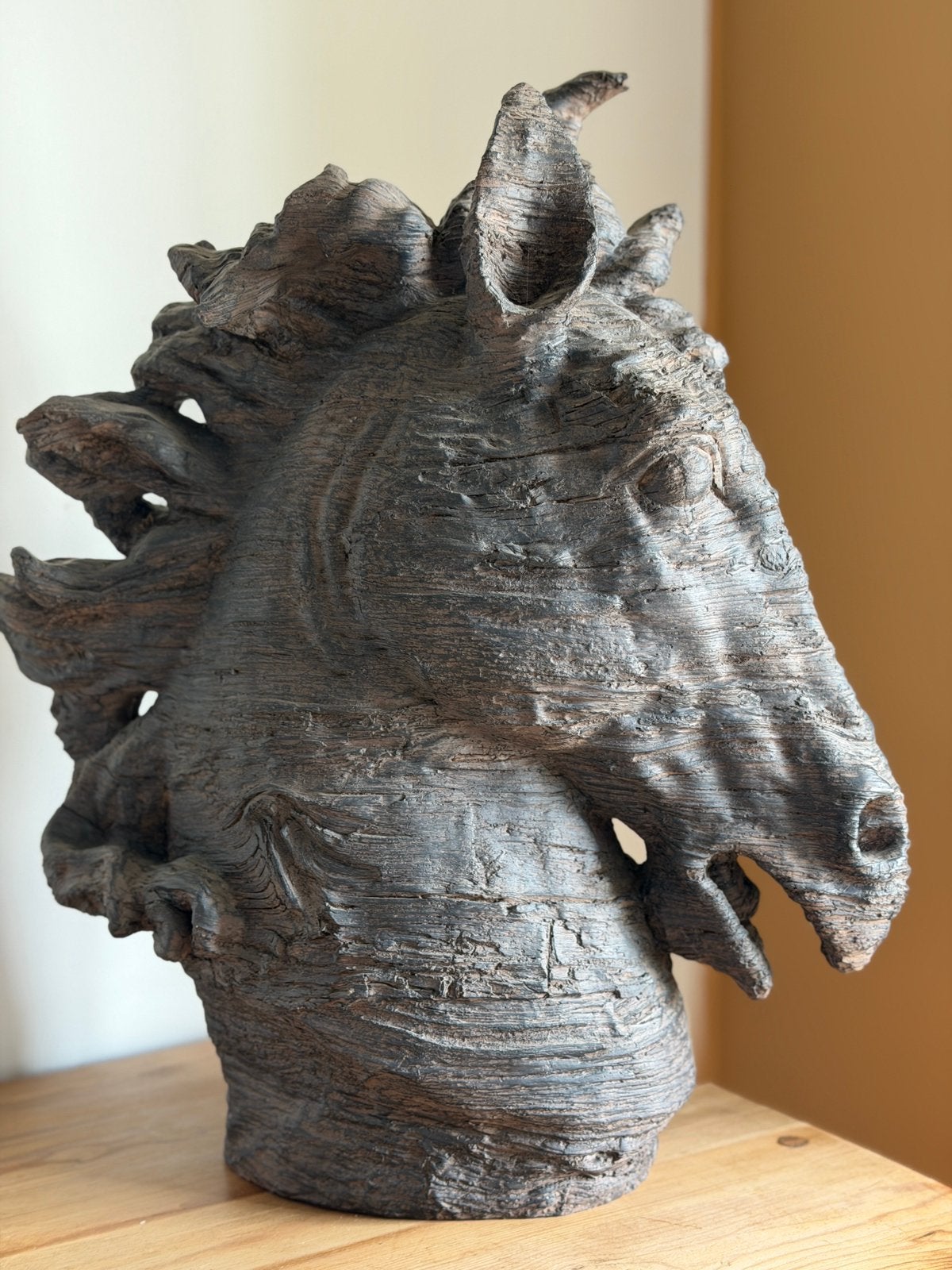 Tete de cheval en bois léger., Ophalen, Gebruikt, Hout, Decoratieobject